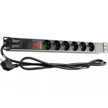 GETFORT LGF-06-Z 19 tuuman 1U 6-osainen Schuko-virtajakoyksikkö (PDU) - 1,8 m kaapeli, 16 A, 230 V, musta