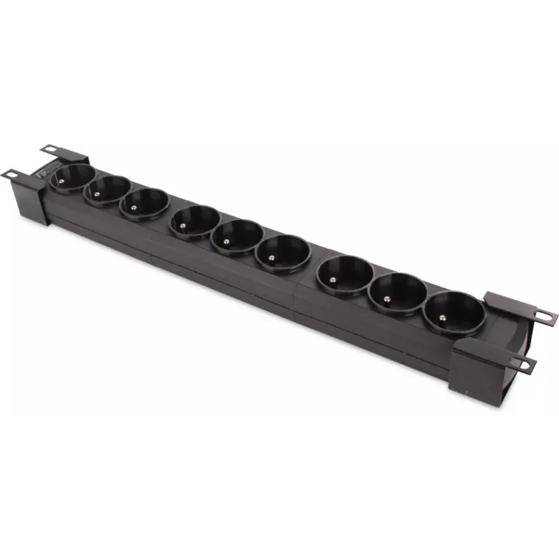 Getfort GF-9R30/FR 9-osainen 1U rack-asennus pistorasia, ranskalaiset pistorasiat, 3m kaapeli, 16A, musta