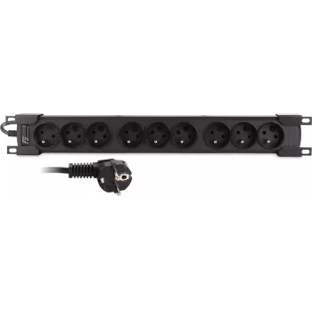 Getfort GF-9R30/FR 9-osainen 1U rack-asennus pistorasia, ranskalaiset pistorasiat, 3m kaapeli, 16A, musta