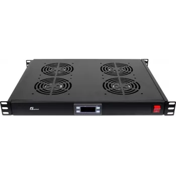 GETFORT GF-FAN4TR 1U rack-paneeli 4 termostaatilla ohjatulla tuulettimella, 230V, musta