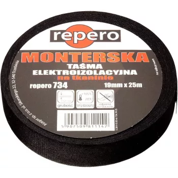 REPERO 734 kangas sähköeristysteippi, puuvilla, musta, 19mm x 25m