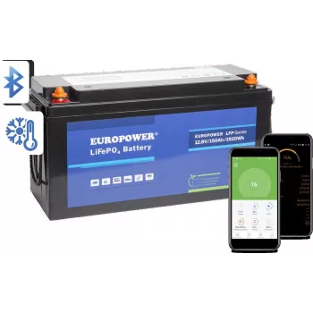 EUROPOWER LFP 12/150/E/B/HT/SH LiFePO4-akku 12,8V 150Ah Bluetooth lämpömatto