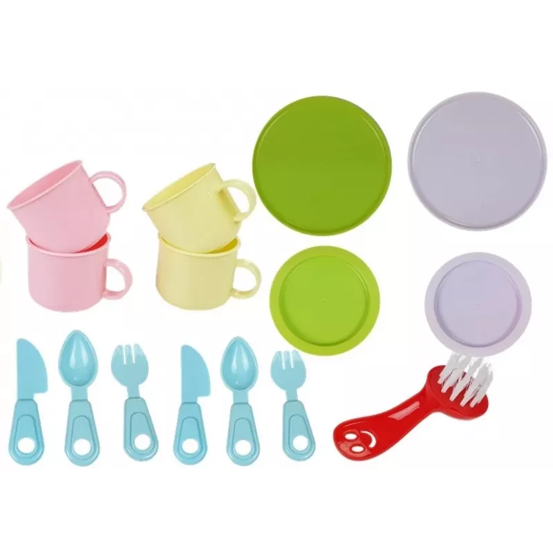 LEAN TOYS värikäs pesuallas, jossa vesihana ja astianpesukone sekä tarvikkeet