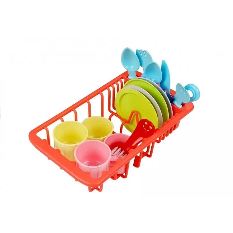 LEAN TOYS värikäs pesuallas, jossa vesihana ja astianpesukone sekä tarvikkeet