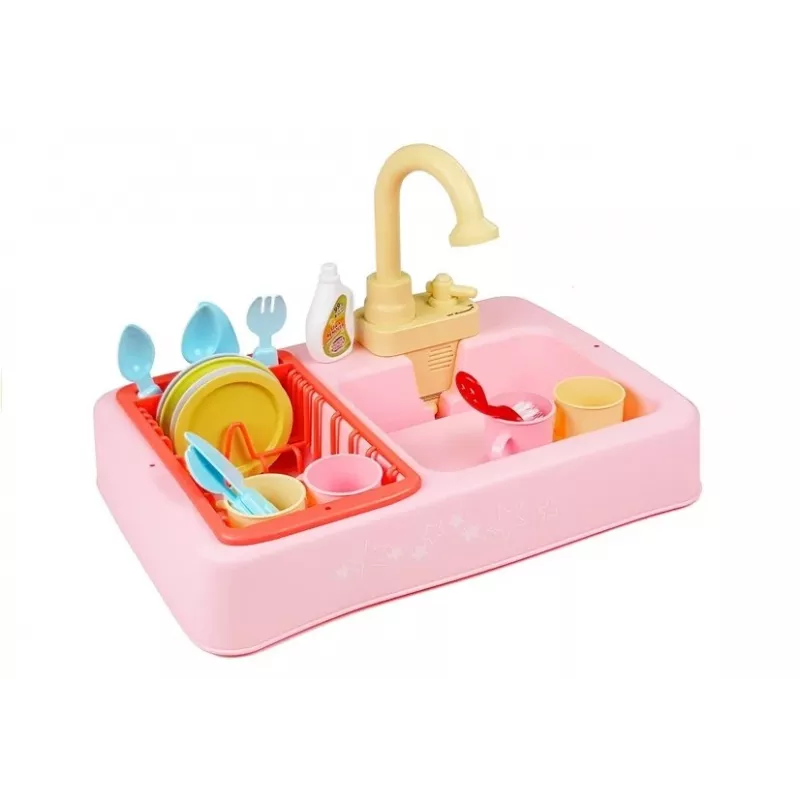 LEAN TOYS värikäs pesuallas, jossa vesihana ja astianpesukone sekä tarvikkeet