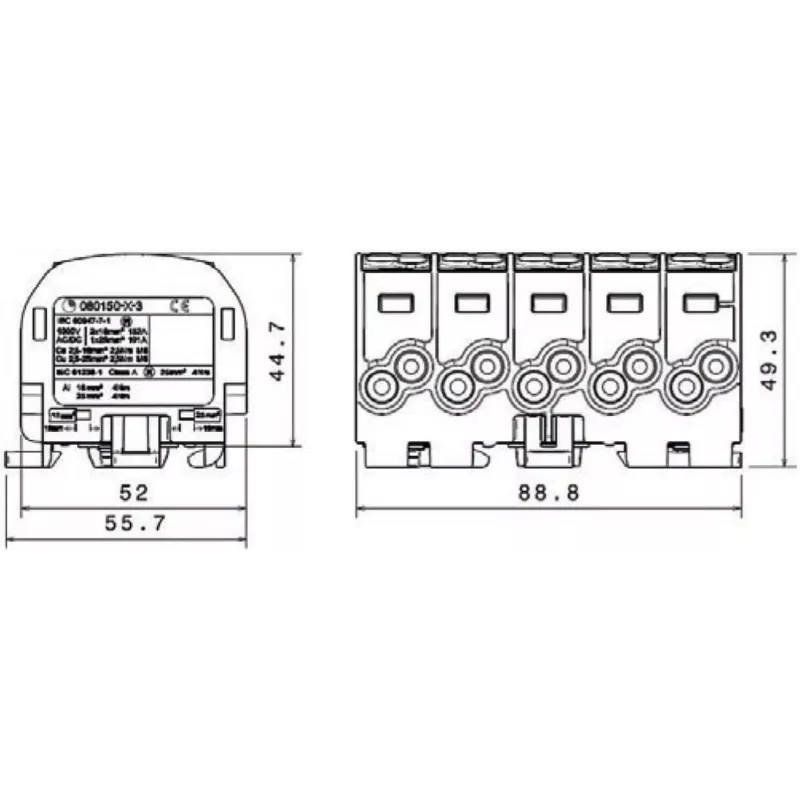 SIMET SIMBLOCK SCB 25-5X jakelublokki Al/Cu 80/150 1x10-25mm² 5x1.5-16mm² harmaa