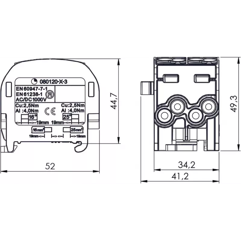 SIMET SCB 25-2 haaroitusjakoliitin Al/Cu, sininen, 81505003