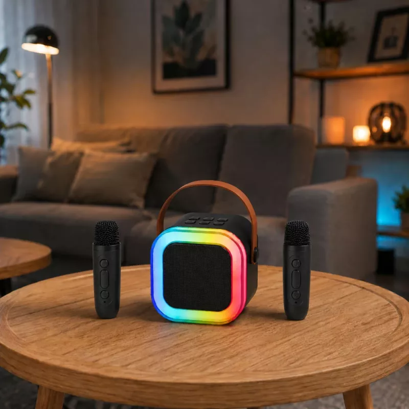LEAN Karaoke-setti Bluetooth-kaiutin kaksi mikrofonia LED-valot musta