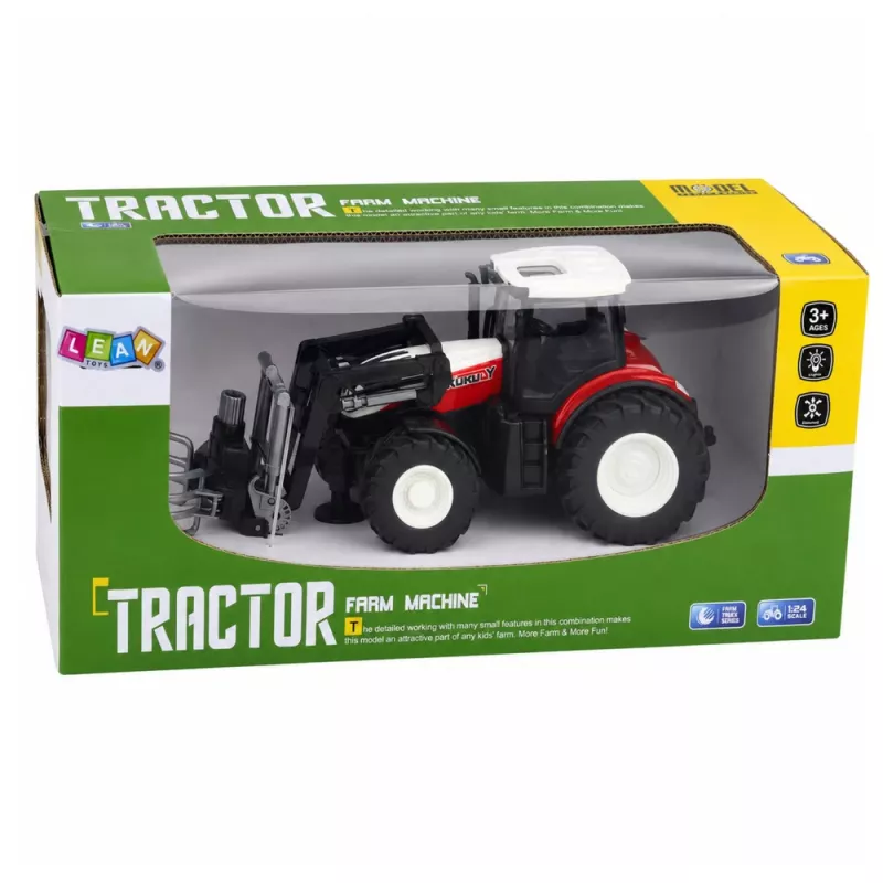 LEAN TOYS RC punainen kauko-ohjattava maataloustraktori paalipihtimellä 1:24