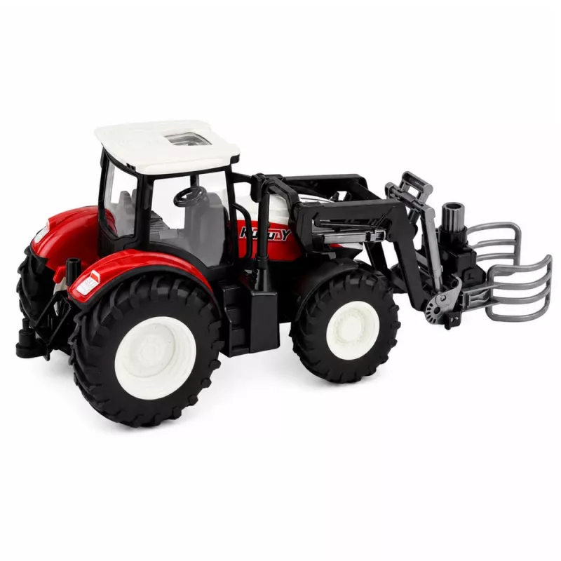 LEAN TOYS RC punainen kauko-ohjattava maataloustraktori paalipihtimellä 1:24