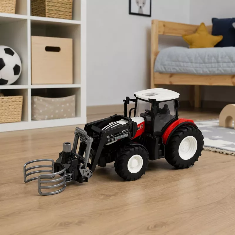 LEAN TOYS RC punainen kauko-ohjattava maataloustraktori paalipihtimellä 1:24