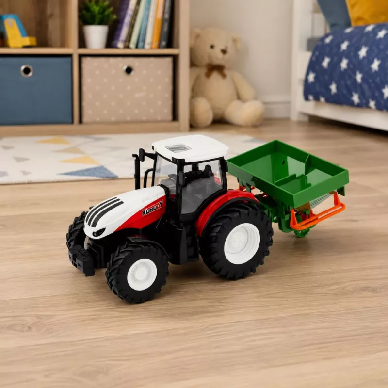 LEAN TOYS RC-kauko-ohjattava traktori kylvökoneella, valo, punainen, 1:24