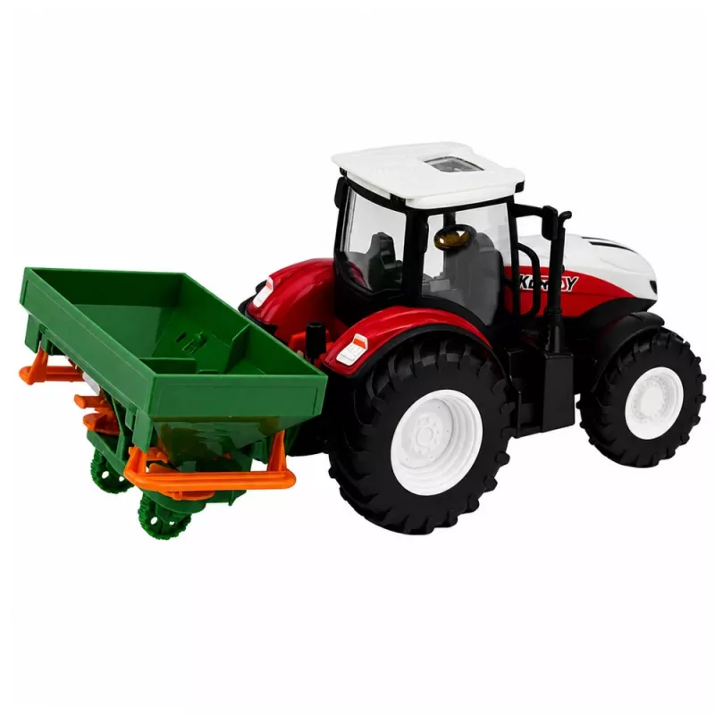 LEAN TOYS RC-kauko-ohjattava traktori kylvökoneella, valo, punainen, 1:24