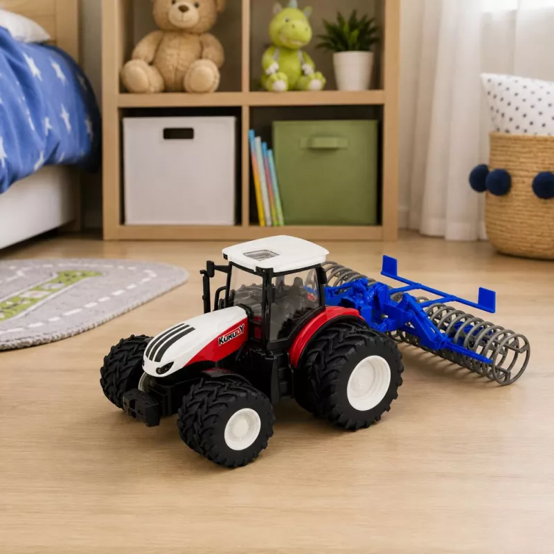LEAN TOYS kauko-ohjattava traktori jyrällä RC valot punainen 1:24