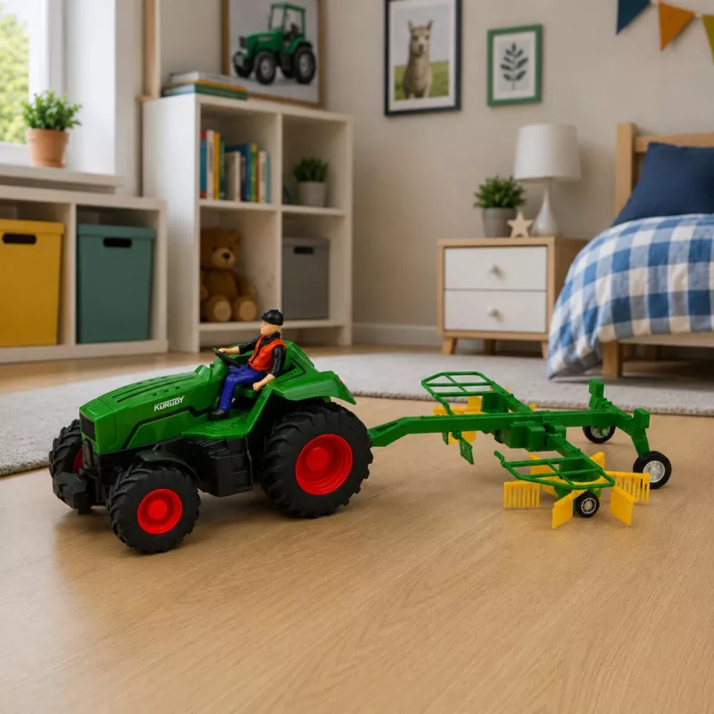 LEAN TOYS kauko-ohjattava traktori heinäharavalla RC-valot 1:24