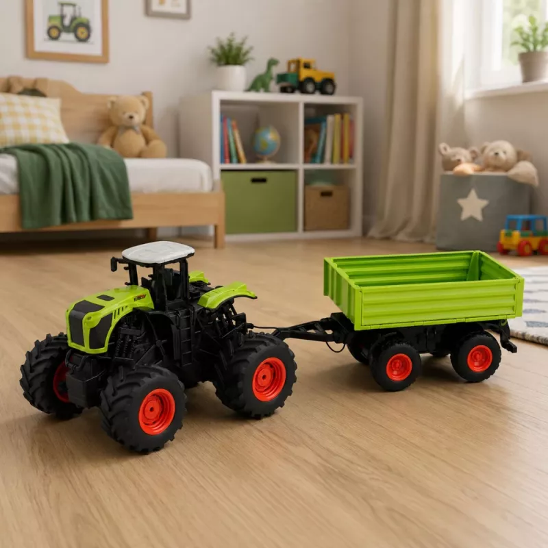 LEAN TOYS korkea maataloustraktori kippiperävaunulla, kauko-ohjattava, RC 1:16