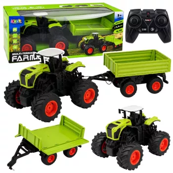 LEAN TOYS korkea maataloustraktori kippiperävaunulla, kauko-ohjattava, RC 1:16