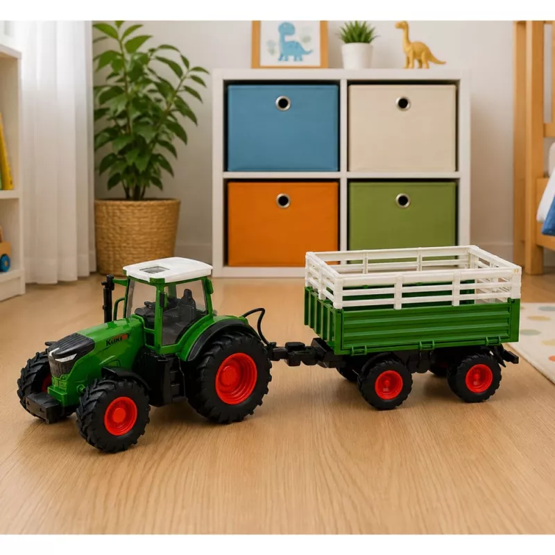 LEAN TOYS RC-maataloustraktori kippiperävaunulla ja valaistuksella 1:24