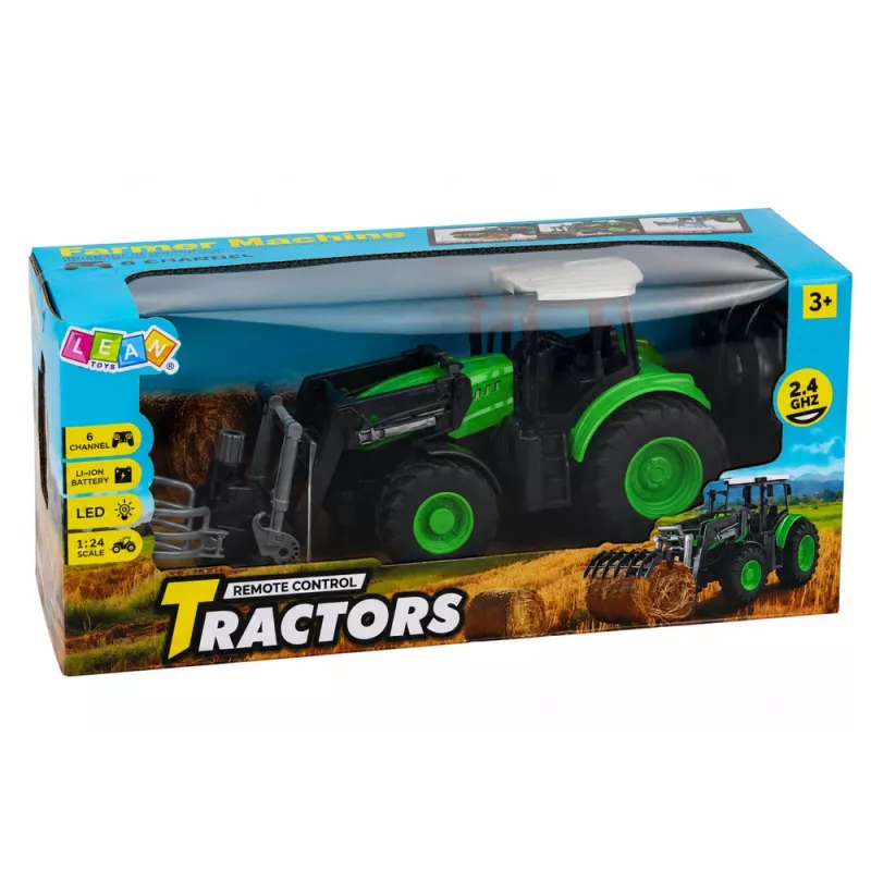LEAN TOYS RC-traktori paalikouralla, kauko-ohjattava, valot, vihreä, 1:24