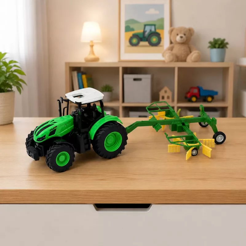 LEAN TOYS kauko-ohjattava traktori haravalla RC valot 1:24