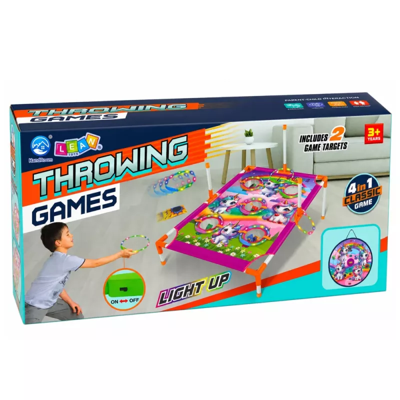 LEAN TOYS 4-in-1 yksisarvinen heittopeli renkailla ja kiekkoilla