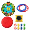 LEAN TOYS 4-in-1 tarkkuusheittopeli laudalla, pusseilla, renkailla, frisbeellä