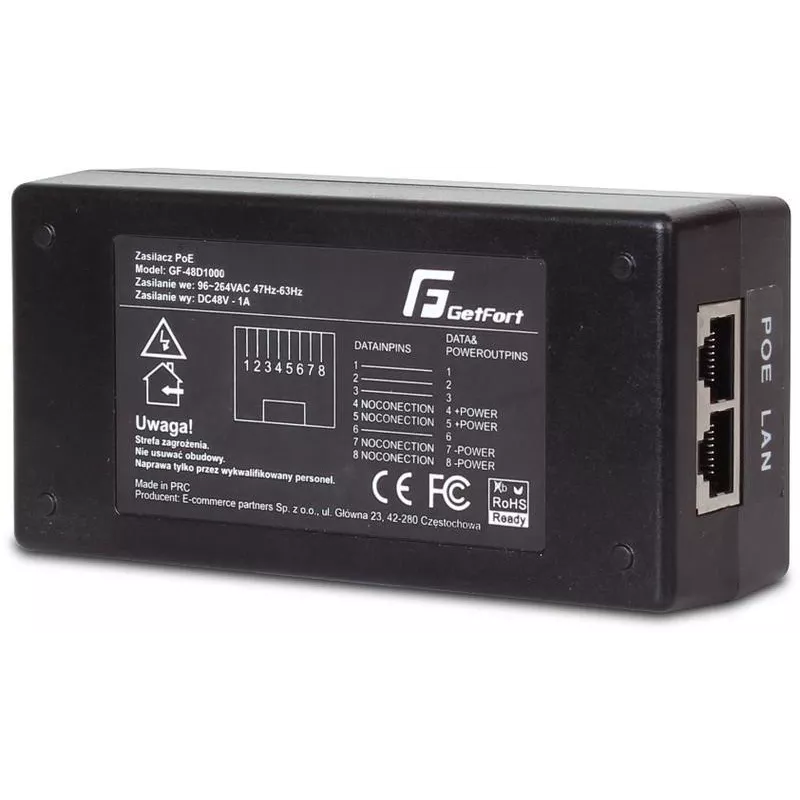 GETFORT GF-48-60W-G Gigabit PoE -adapteri virtalähde