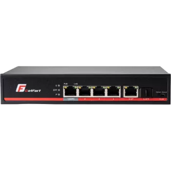 GETFORT GF-106-4PG-S-65 5-porttinen Gigabit PoE+ -kytkin (4 PoE+ -porttia, 65W, 1 SFP) pöytä-/seinäasennus