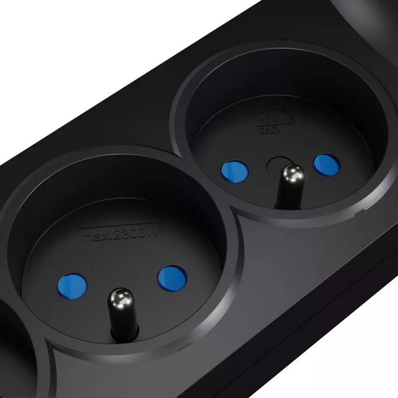 Getfort 5P 5 m musta USB-ylijännitesuojattu jatkojohto