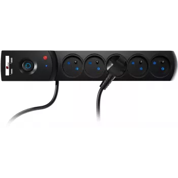 Getfort 5P 5 m musta USB-ylijännitesuojattu jatkojohto