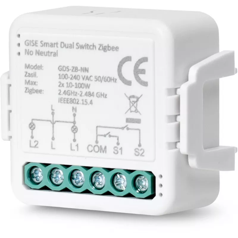GISE älykäs kaksoisrelemoduuli (ei nollajohdinta) Zigbee Tuya GDS-ZB-NN