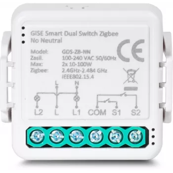 GISE älykäs kaksoisrelemoduuli (ei nollajohdinta) Zigbee Tuya GDS-ZB-NN