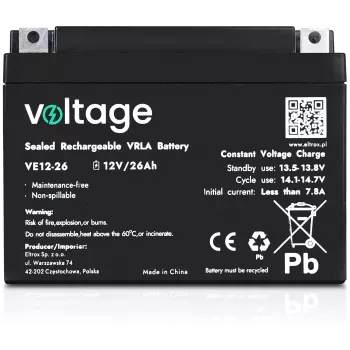 VOLTAGE AGM -akku 12V 26Ah VE12-26 (6–9 vuoden käyttöikä)