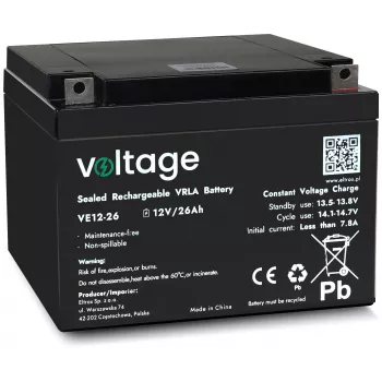 VOLTAGE AGM -akku 12V 26Ah VE12-26 (6–9 vuoden käyttöikä)