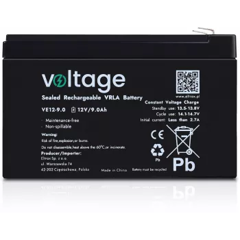 VOLTAGE AGM -akku 12V 9Ah VE12-9.0 (6–9 vuoden käyttöikä)