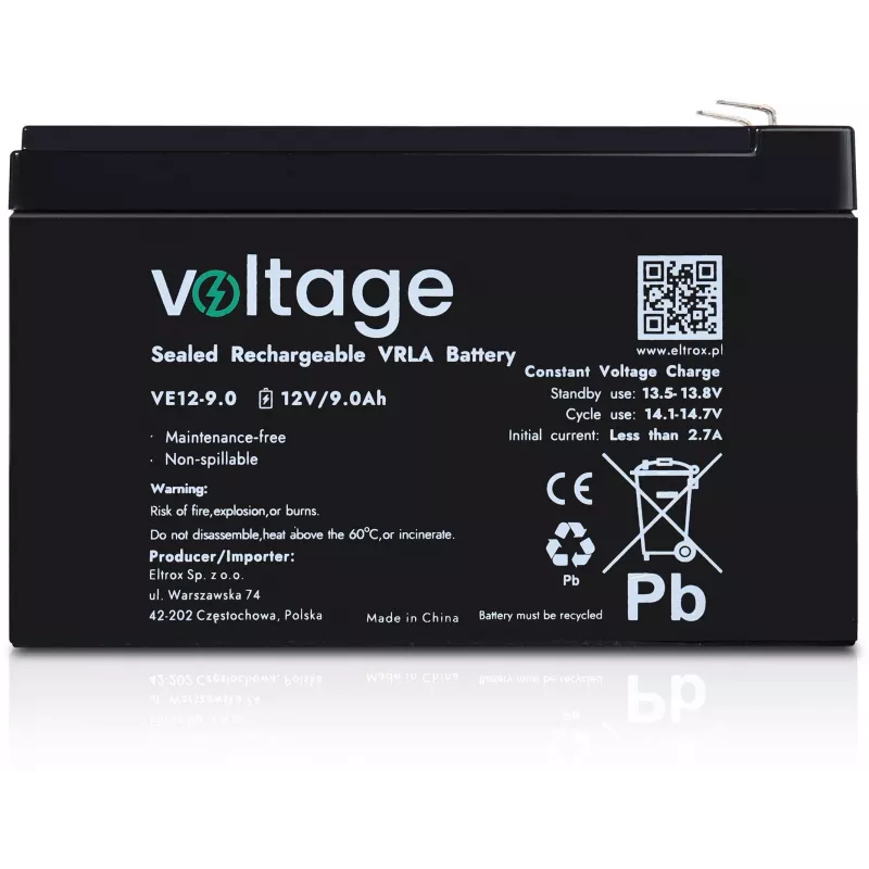 VOLTAGE AGM -akku 12V 9Ah VE12-9.0 (6–9 vuoden käyttöikä)