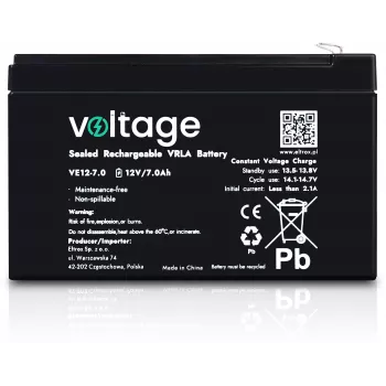 VOLTAGE AGM -akku 12V 7Ah VE12-7.0 (6–9 vuoden käyttöikä)