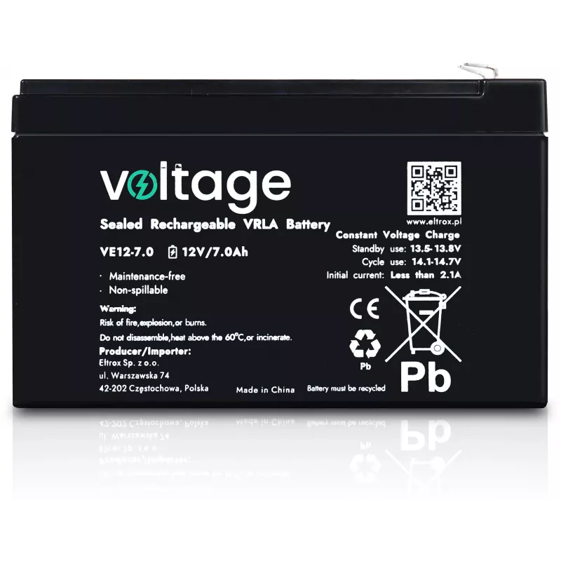 VOLTAGE AGM -akku 12V 7Ah VE12-7.0 (6–9 vuoden käyttöikä)