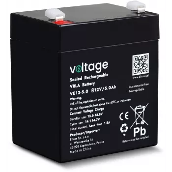 Voltage AGM -akku 12V 5Ah VE12-5.0 (6–9 vuoden käyttöikä)