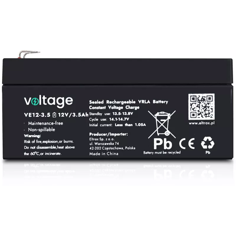 VOLTAGE AGM -akku 12V 3,5Ah VE12-3.5 (6–9 vuoden käyttöikä)