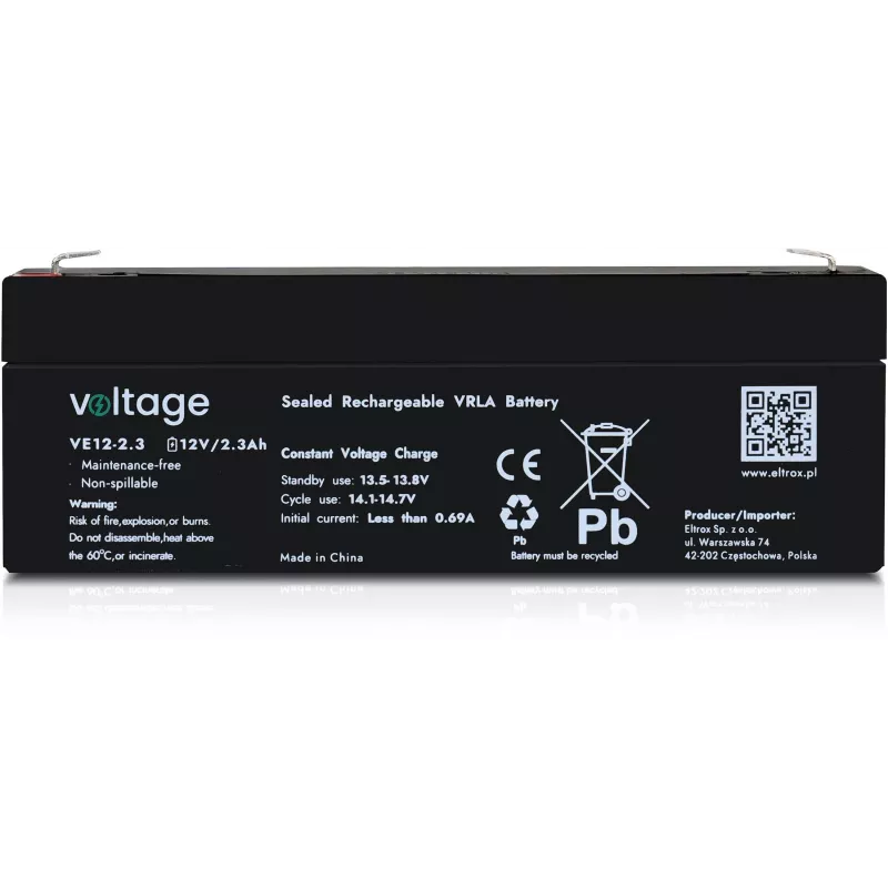 VOLTAGE AGM -akku 12V 2,3Ah VE12-2.3 (6–9 vuoden käyttöikä)