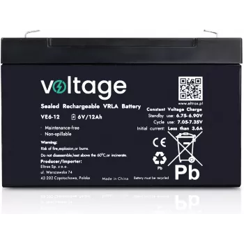 VOLTAGE AGM -akku 6V 12Ah VE6-12 (6–9 vuoden käyttöikä)