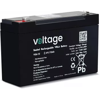 VOLTAGE AGM -akku 6V 12Ah VE6-12 (6–9 vuoden käyttöikä)