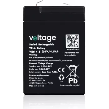 VOLTAGE AGM -akku 6V 4,5Ah VE6-4.5 (6–9 vuoden käyttöikä)