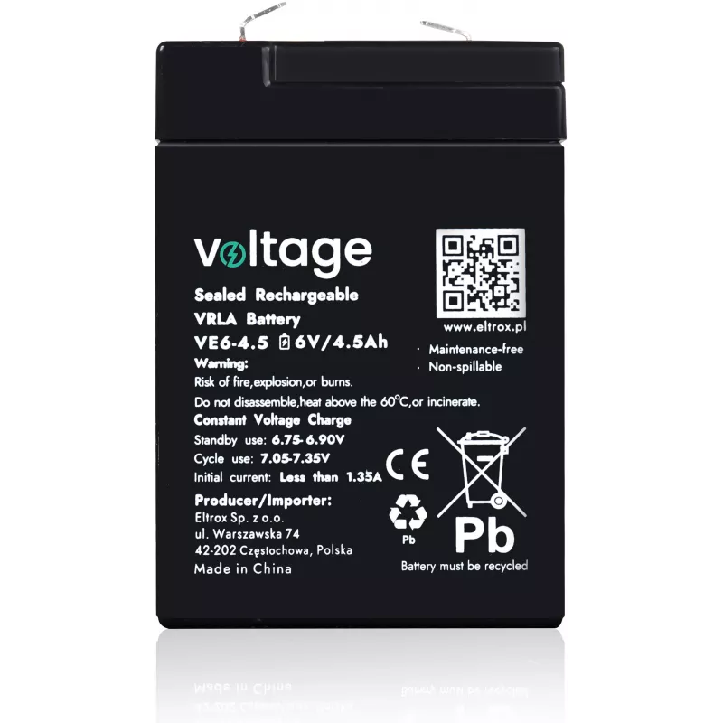 VOLTAGE AGM -akku 6V 4,5Ah VE6-4.5 (6–9 vuoden käyttöikä)