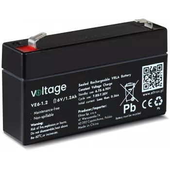 AGM-akku Voltage 6V 1,2Ah VE6-1.2 (suunniteltu käyttöikä 6–9 vuotta)