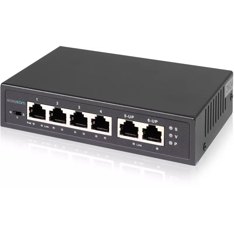 EasyCam EC-POE-SW42 6-porttinen PoE-kytkin (4 PoE + 2 uplink) 60W