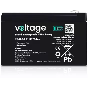 Voltage Long Life AGM -akku 12V 7Ah VEL12-7.0 (15 vuoden suunniteltu käyttöikä)