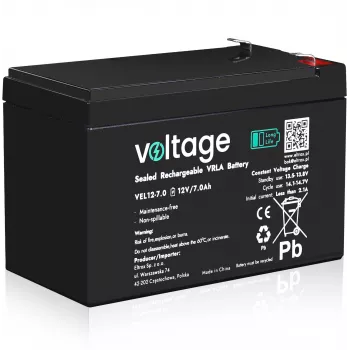 Voltage Long Life AGM -akku 12V 7Ah VEL12-7.0 (15 vuoden suunniteltu käyttöikä)