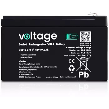 Voltage Long Life AGM -akku 12V 9Ah VEL12-9.0 (15 vuoden suunniteltu käyttöikä)
